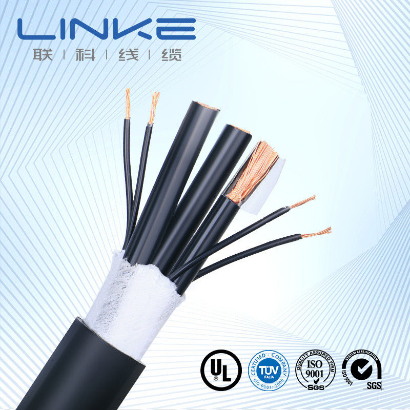 สีดํา PVC Jacket Coaxial Cable ซีรี่ย์ RG6 / Rg58 / Rg11 / Rg59 สําหรับการสอดส่องวีดีโอ