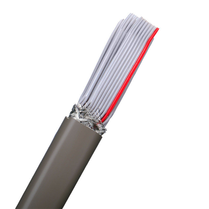 วัสดุ sheath PVC UL2464 สีเทากับขอบสีแดง 20 ปิน Flat Ribbon Speaker Cable