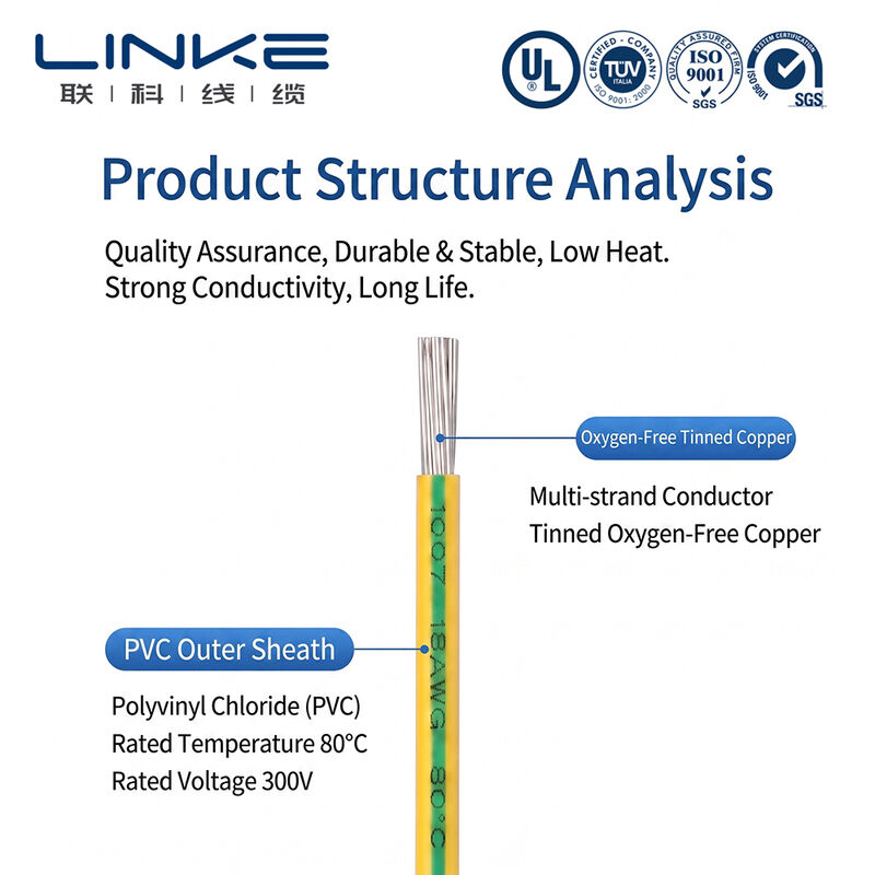 สายไฟ UL1007 สำหรับงานอิเล็กทรอนิกส์ พร้อมตัวนำทองแดงชุบดีบุก พิกัด 300V และปลอกหุ้ม PVC ที่ปรับแต่งได้